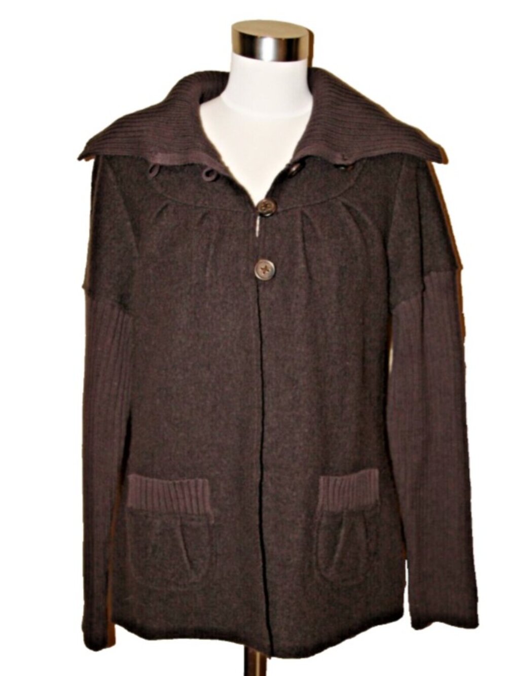 TRIBAL Brand Womens Sz Small Brown Wool Boucle Sweater Jacket / Cardigan